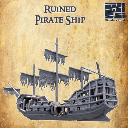 Ruined Pirate Ship - Tabletop Terrain - 28 MM, Tabletop 3D Printed Terrain by MiniatureLand, Perfect for Wargaming and RPGs
