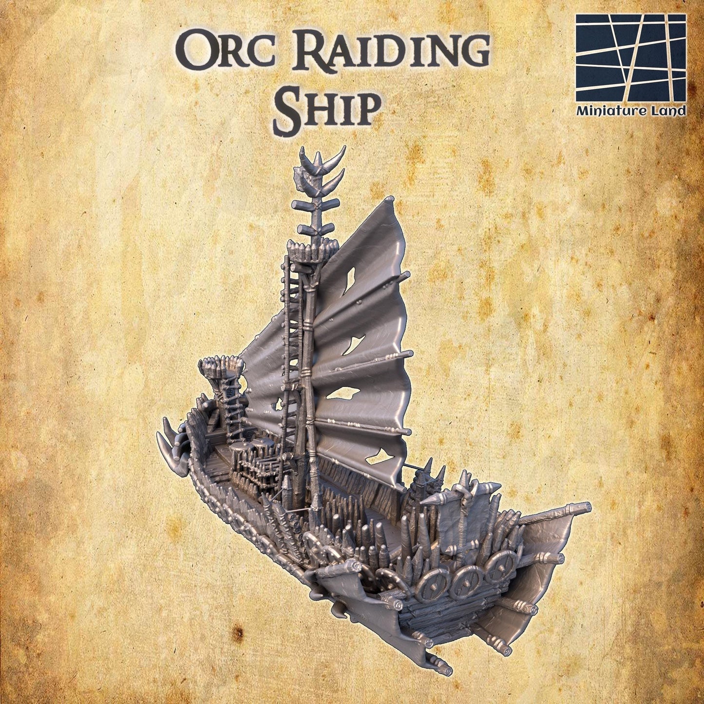 Orc Raiding Ship - Tabletop Terrain - 28 MM, Tabletop 3D Printed Terrain by MiniatureLand, Perfect for Wargaming and RPGs
