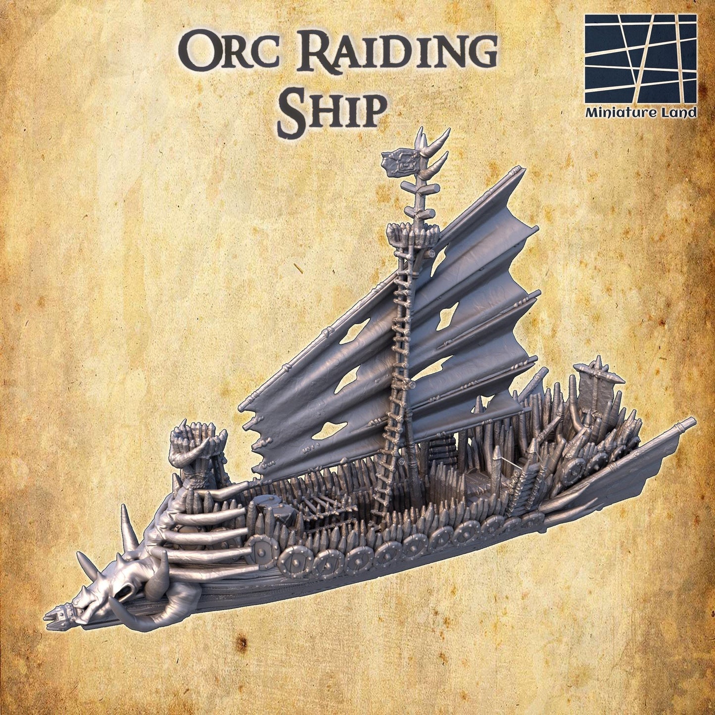 Orc Raiding Ship - Tabletop Terrain - 28 MM, Tabletop 3D Printed Terrain by MiniatureLand, Perfect for Wargaming and RPGs