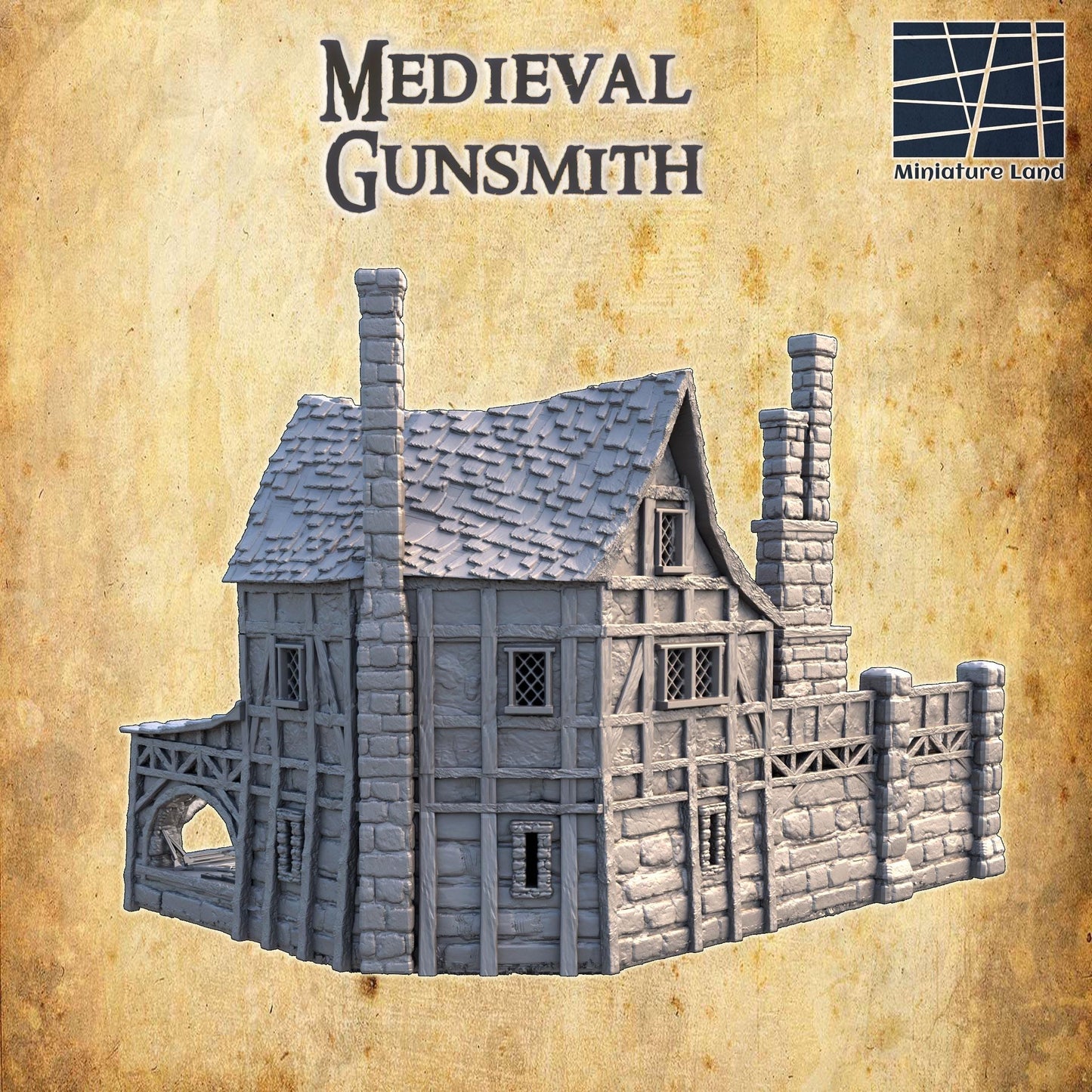 Medieval Gunsmith - Tabletop Terrain - 28 MM, Tabletop 3D Printed Terrain by MiniatureLand, Perfect for Wargaming and RPGs
