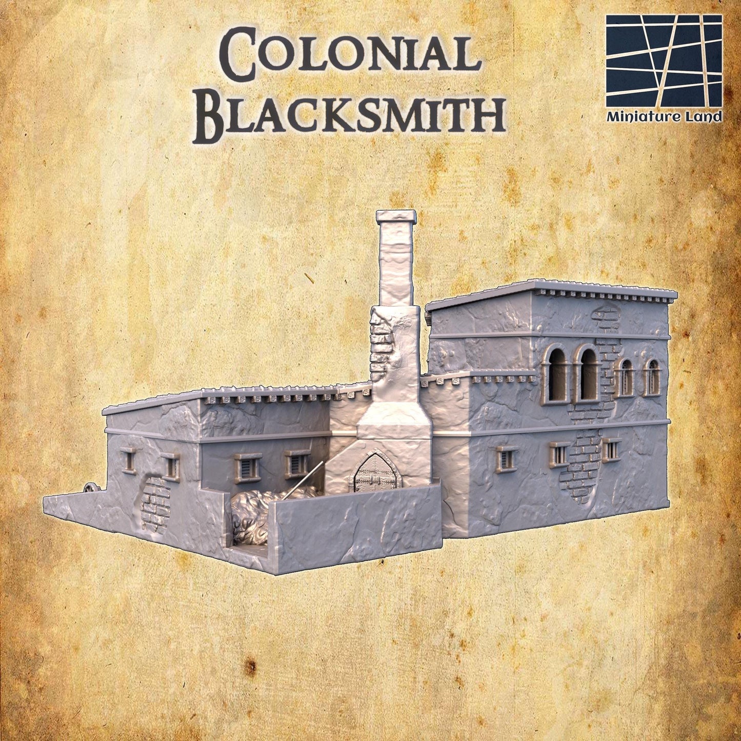 Colonial Blacksmith - Tabletop Terrain - 28 MM, Tabletop 3D Printed Terrain by MiniatureLand, Perfect for Wargaming and RPGs
