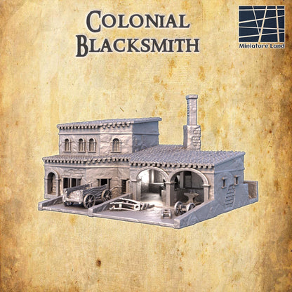 Colonial Blacksmith - Tabletop Terrain - 28 MM, Tabletop 3D Printed Terrain by MiniatureLand, Perfect for Wargaming and RPGs