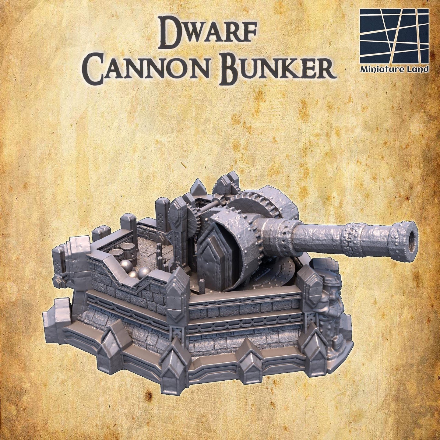 Dwarf Cannon Bunker - Tabletop Terrain - 28 MM, Tabletop 3D Printed Terrain by MiniatureLand, Perfect for Wargaming and RPGs