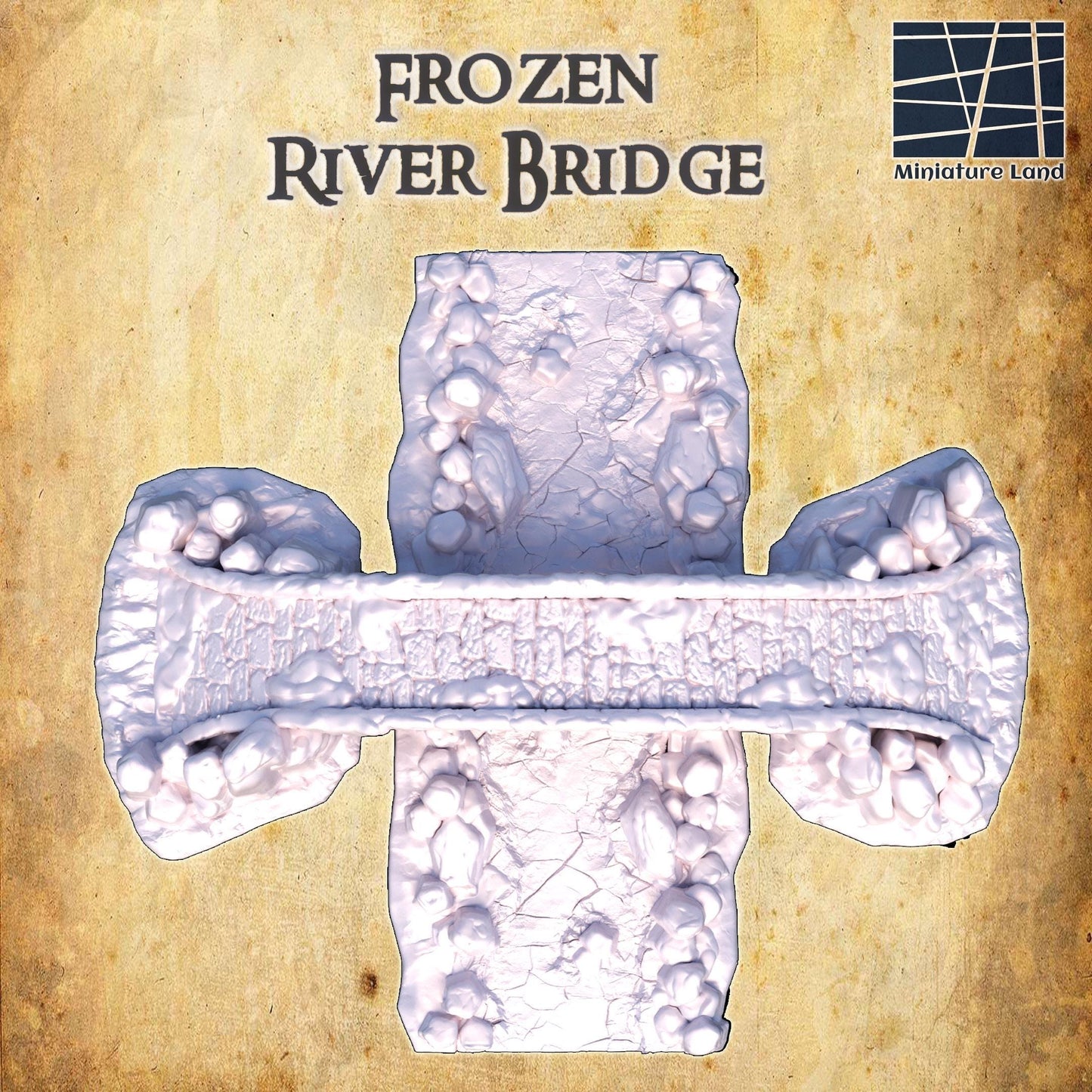 Frozen River Bridge - Tabletop Terrain - 28 MM, Tabletop 3D Printed Terrain by MiniatureLand, Perfect for Wargaming and RPGs