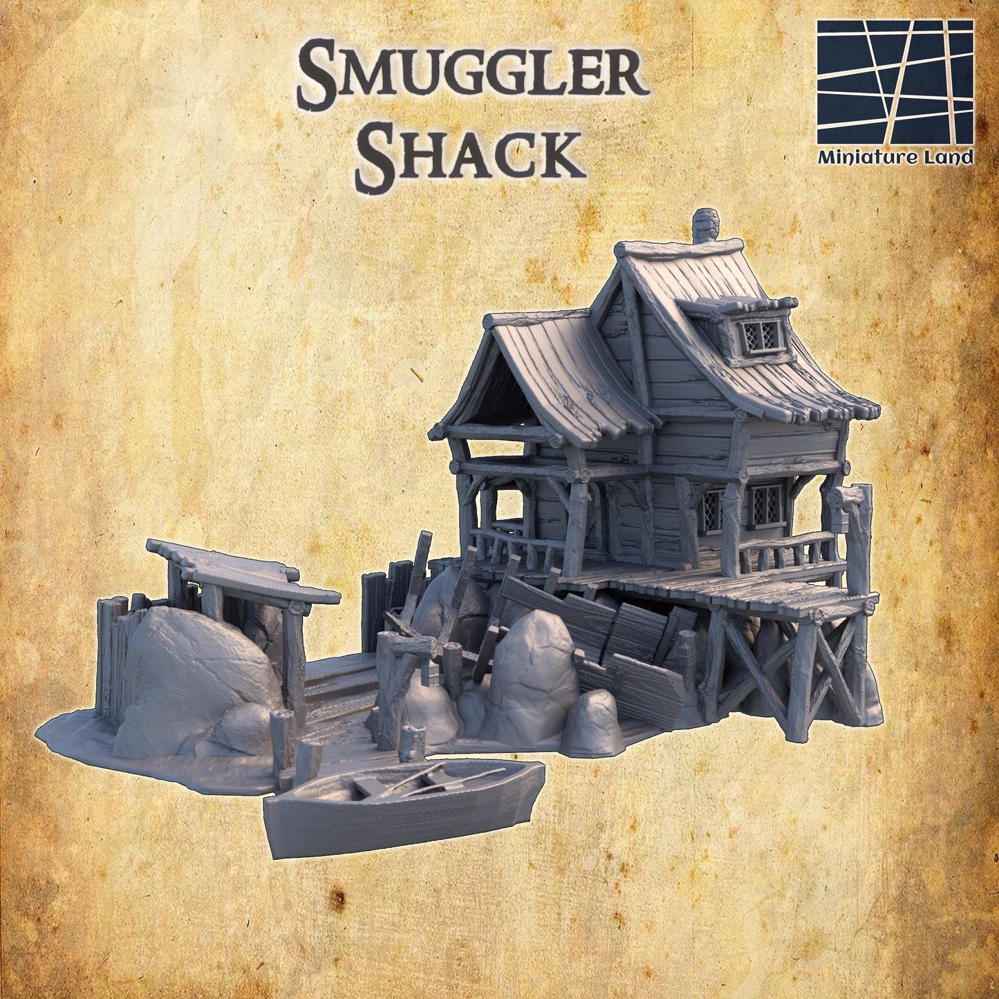 Smuggler Shack - Tabletop Terrain - 28 MM, Tabletop 3D Printed Terrain by MiniatureLand, Perfect for Wargaming and RPGs