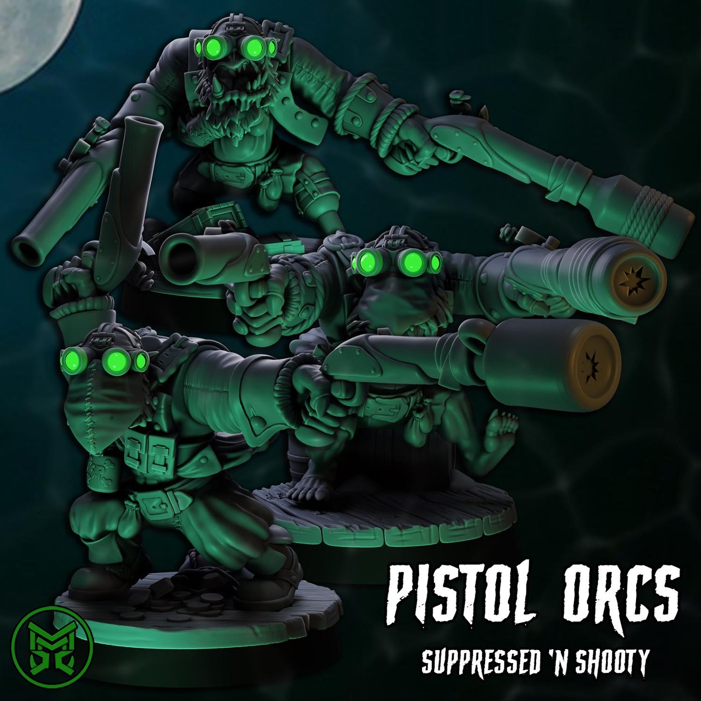 Pirate Commandos - Full Set, Space-Faring Orkish Menace Sculpted by Mekka Miniatures, Grimdark Compatible, Scaled for Sci-Fi Wargames