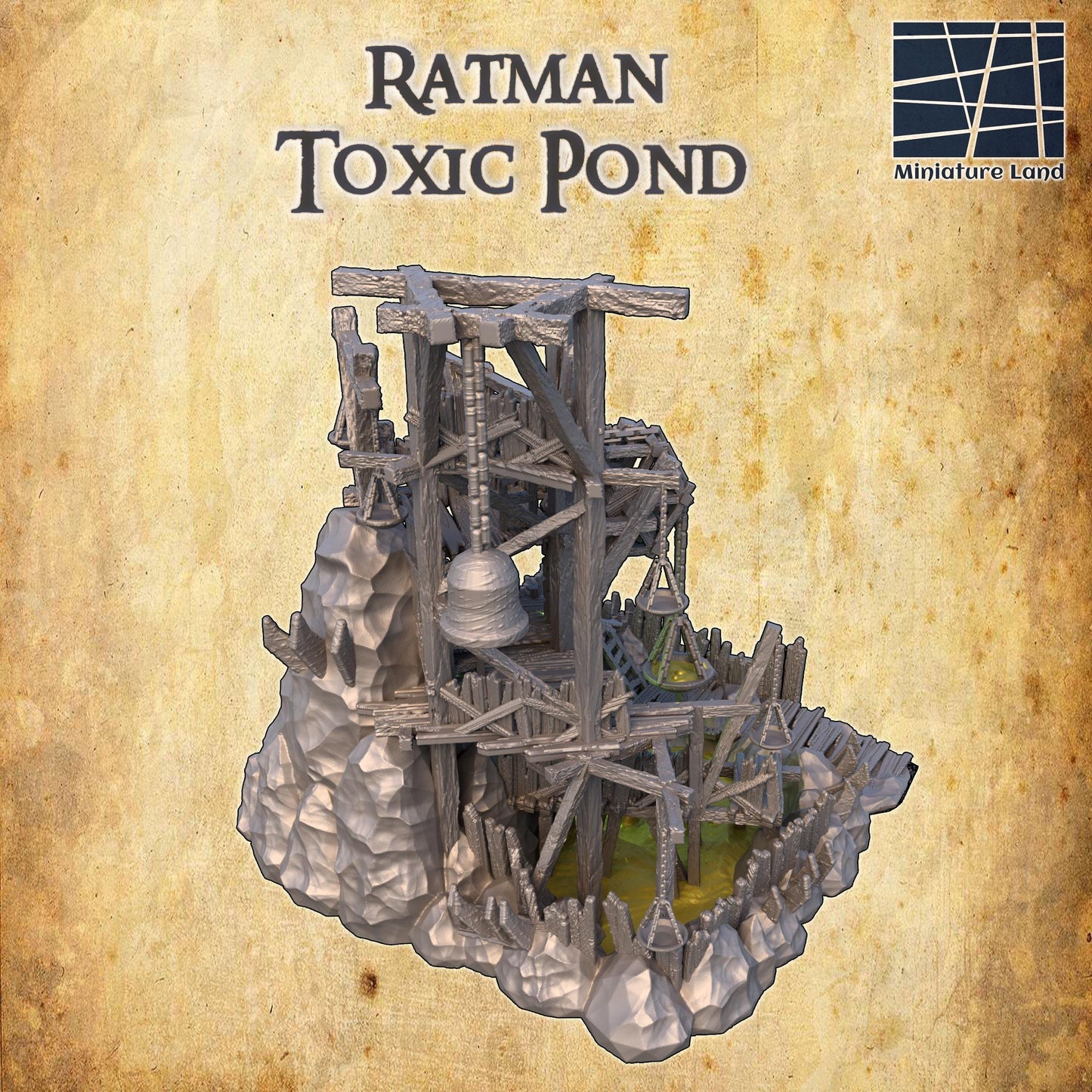 Ratman Toxic Pond - Tabletop Terrain - 28 MM, Tabletop 3D Printed Terrain by MiniatureLand, Perfect for Wargaming and RPGs