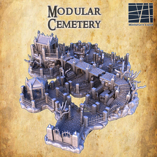 Modular Cemetery - Tabletop Terrain - 28 MM, Tabletop 3D Printed Terrain by MiniatureLand, Perfect for Wargaming and RPGs