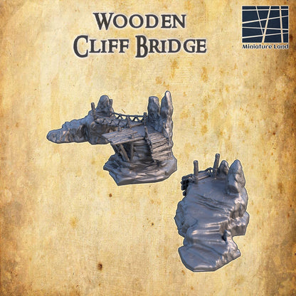 Wooden Cliff Bridge - Tabletop Terrain - 28 MM, Tabletop 3D Printed Terrain by MiniatureLand, Perfect for Wargaming and RPGs