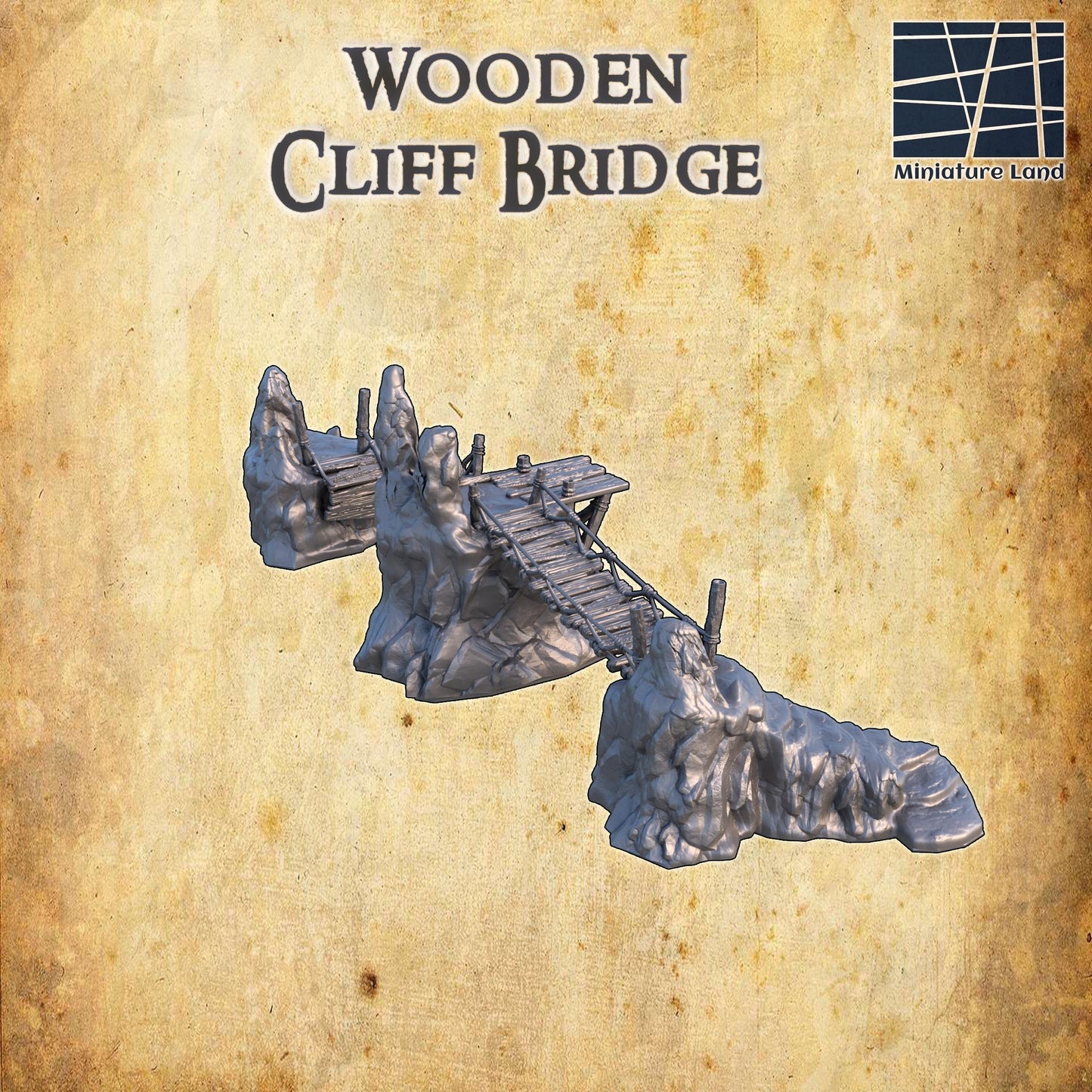 Wooden Cliff Bridge - Tabletop Terrain - 28 MM, Tabletop 3D Printed Terrain by MiniatureLand, Perfect for Wargaming and RPGs