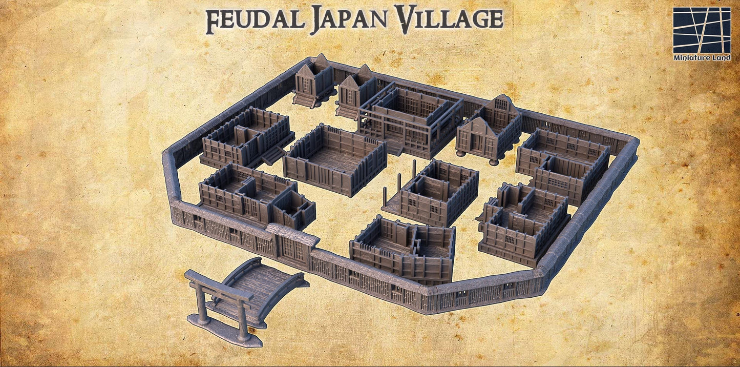 Feudal Japan Village - Tabletop Terrain - 28 MM, Tabletop 3D Printed Terrain by MiniatureLand, Perfect for Wargaming and RPGs