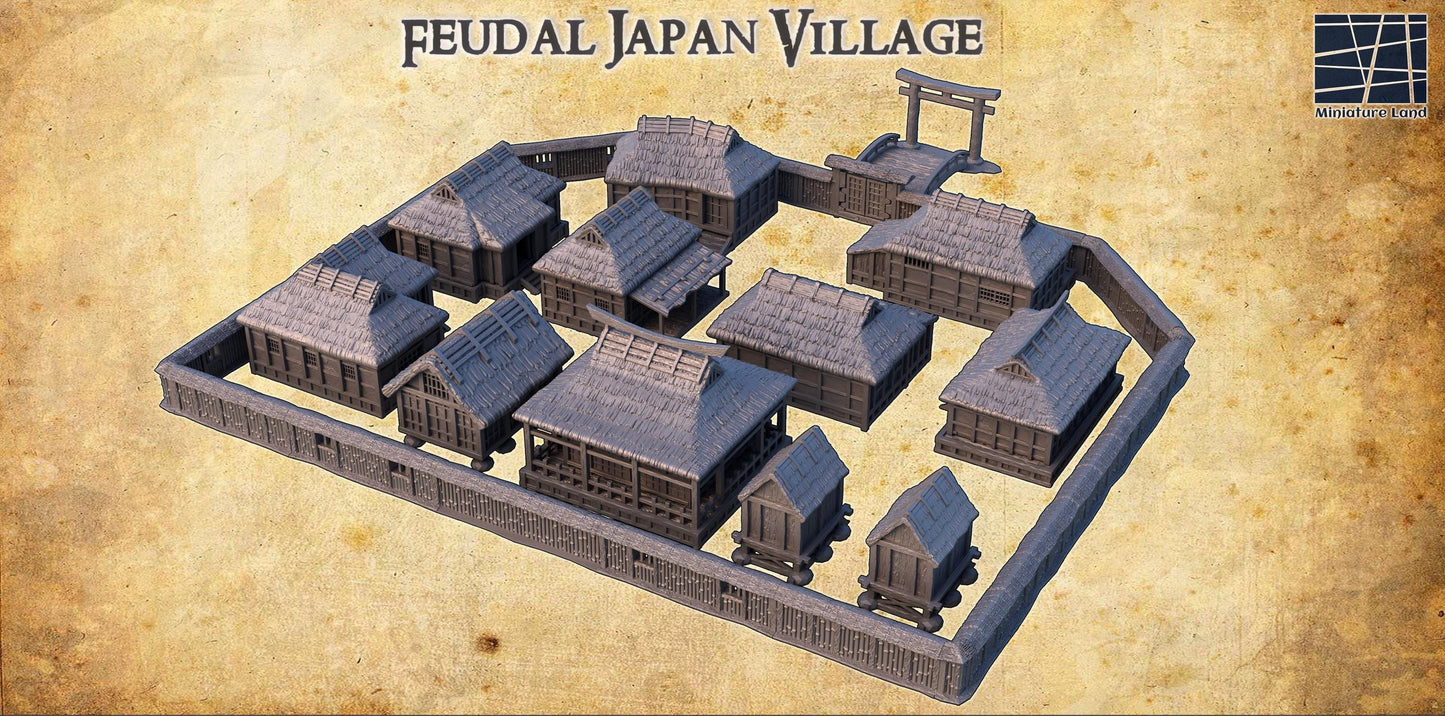 Feudal Japan Village - Tabletop Terrain - 28 MM, Tabletop 3D Printed Terrain by MiniatureLand, Perfect for Wargaming and RPGs