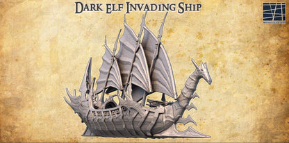 Dark Elf Invading Ship - Tabletop Terrain - 28 MM, Tabletop 3D Printed Terrain by MiniatureLand, Perfect for Wargaming and RPGs