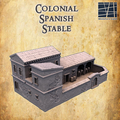 Colonial Spanish Stable - Tabletop Terrain - 28 MM, Tabletop 3D Printed Terrain by MiniatureLand, Perfect for Wargaming and RPGs