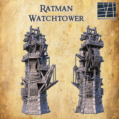 Ratman Watchtower - Tabletop Terrain - 28 MM, Tabletop 3D Printed Terrain by MiniatureLand, Perfect for Wargaming and RPGs