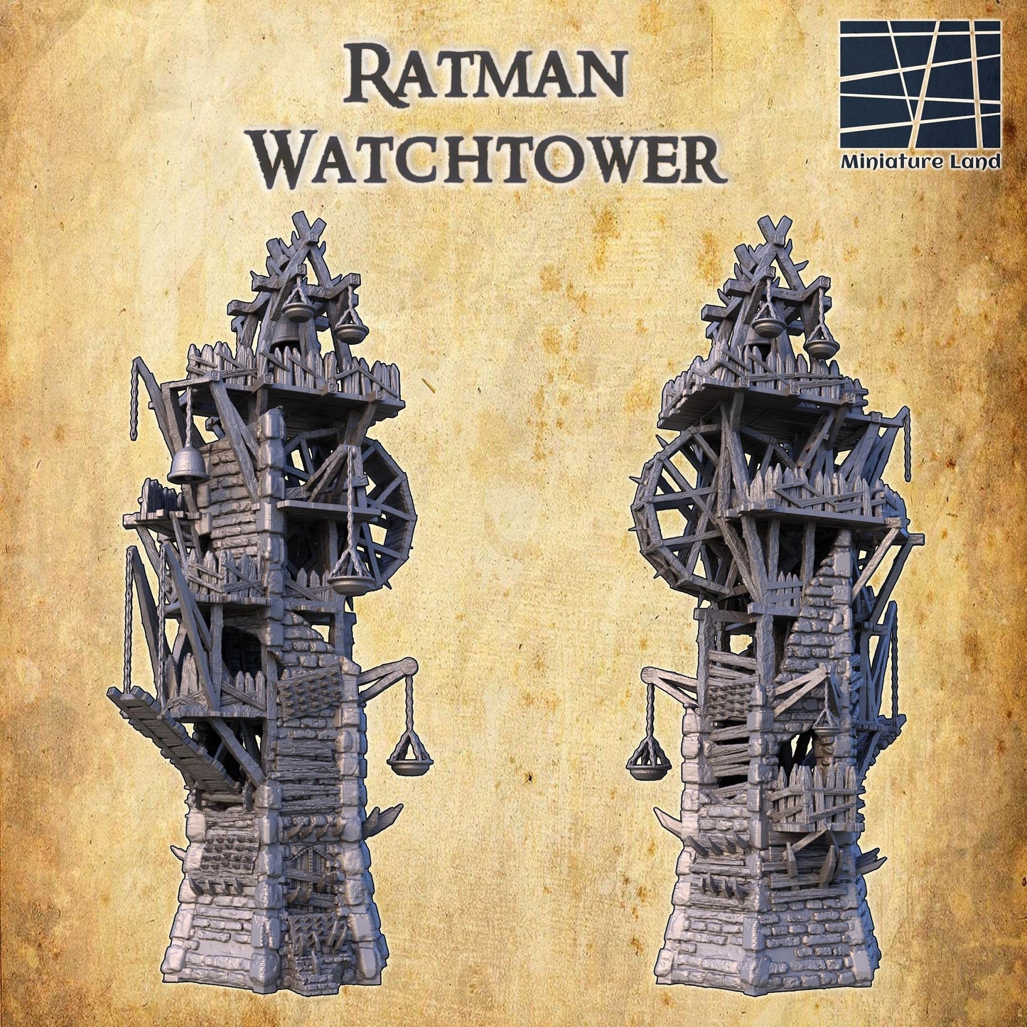Ratman Watchtower - Tabletop Terrain - 28 MM, Tabletop 3D Printed Terrain by MiniatureLand, Perfect for Wargaming and RPGs