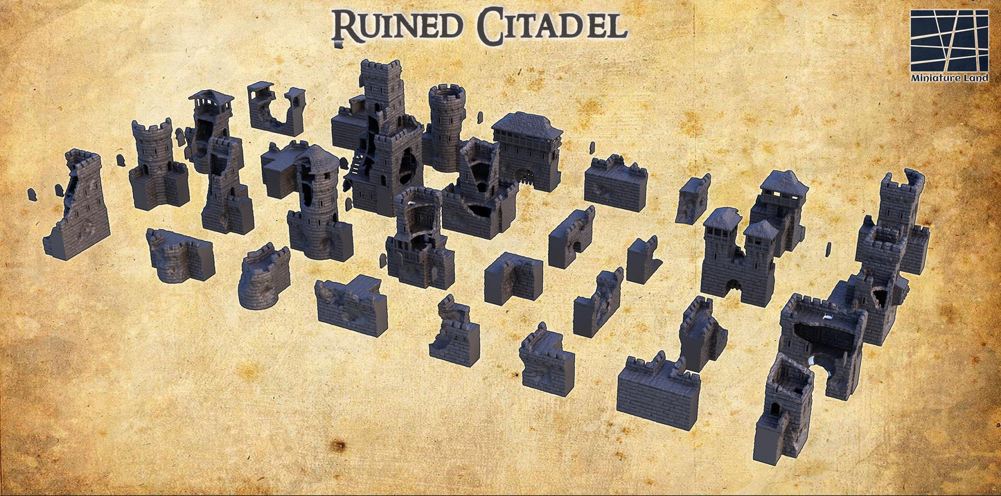 Modular Ruined Citadel - Tabletop Terrain - 28 MM, Tabletop 3D Printed Terrain by MiniatureLand, Perfect for Wargaming and RPGs