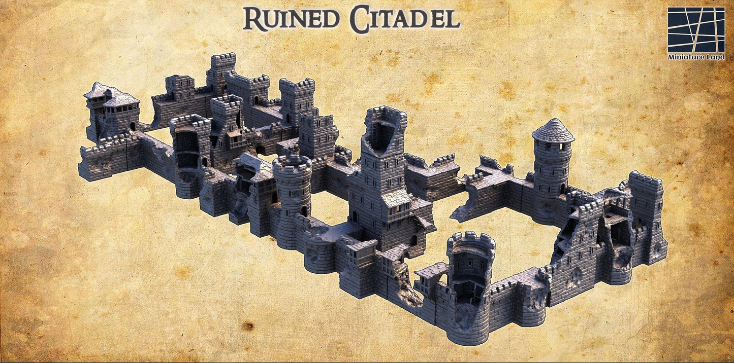 Modular Ruined Citadel - Tabletop Terrain - 28 MM, Tabletop 3D Printed Terrain by MiniatureLand, Perfect for Wargaming and RPGs