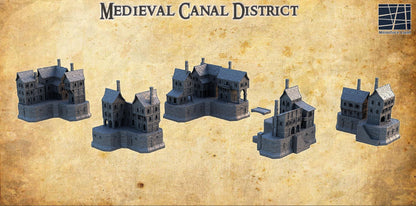 Medieval Canal District - Tabletop Terrain - 28 MM, Tabletop 3D Printed Terrain by MiniatureLand, Perfect for Wargaming and RPGs