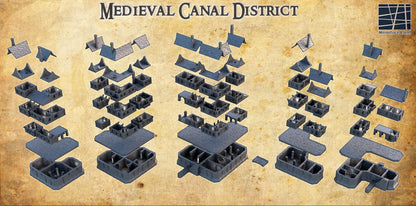 Medieval Canal District - Tabletop Terrain - 28 MM, Tabletop 3D Printed Terrain by MiniatureLand, Perfect for Wargaming and RPGs