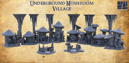 Underground Mushroom Village - Tabletop Terrain - 28 MM, Tabletop 3D Printed Terrain by MiniatureLand, Perfect for Wargaming and RPGs