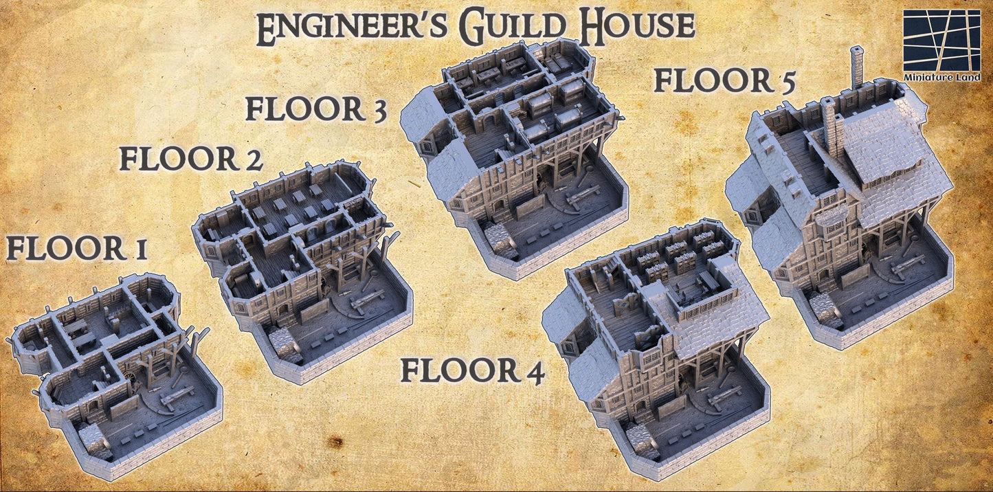Engineer Guild House - Tabletop Terrain - 28 MM, Tabletop 3D Printed Terrain by MiniatureLand, Perfect for Wargaming and RPGs