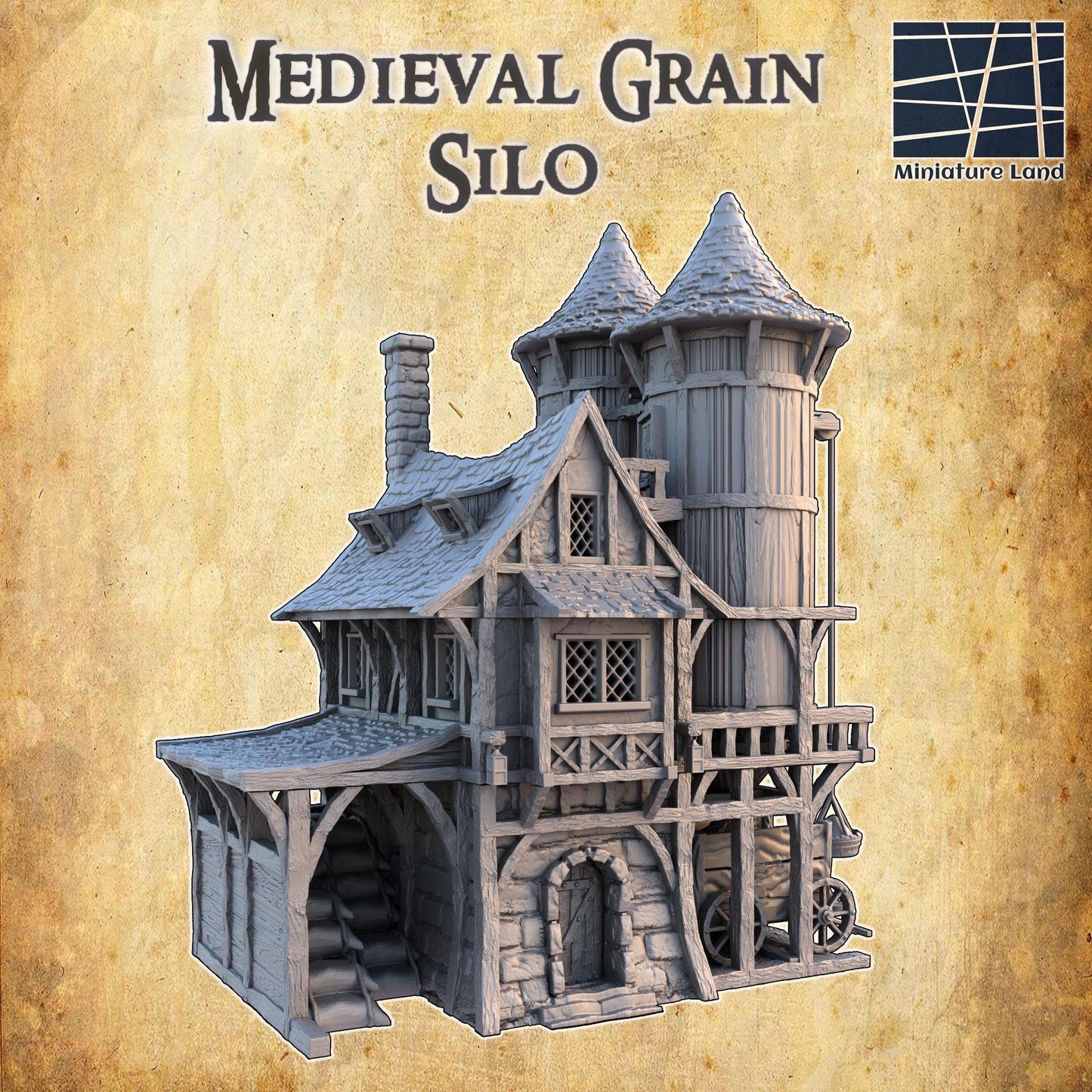 Medieval Grain Silo - Tabletop Terrain - 28 MM, Tabletop 3D Printed Terrain by MiniatureLand, Perfect for Wargaming and RPGs