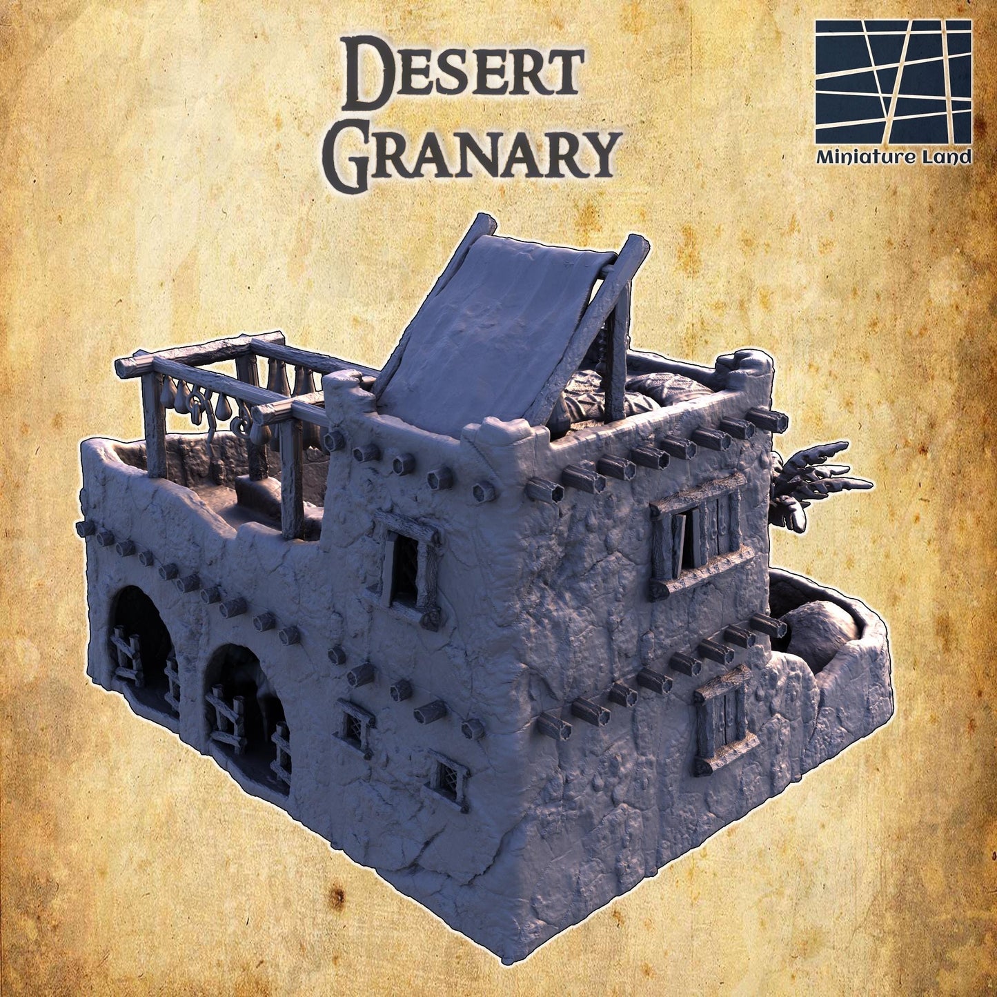 Desert Granary - Tabletop Terrain - 28 MM Tabletop 3D Printed Terrain by MiniatureLand, Perfect for Wargaming and RPGs