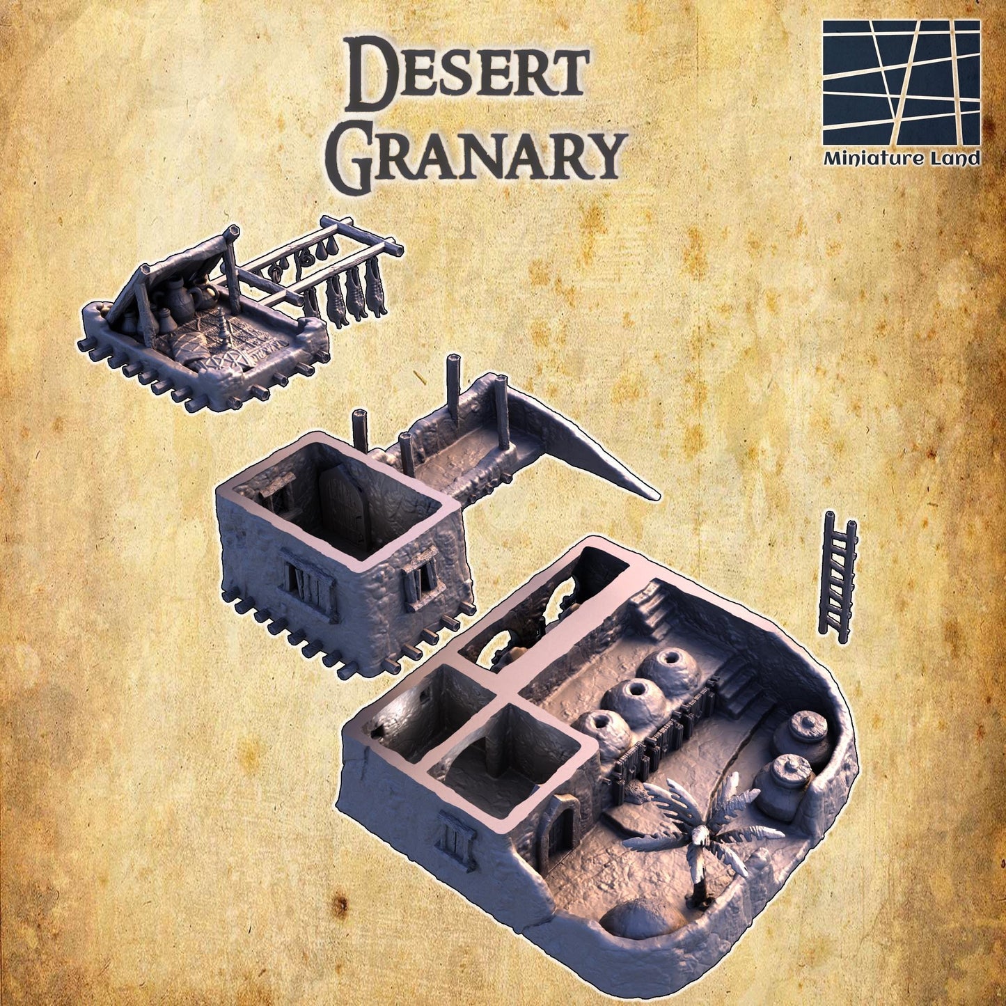 Desert Granary - Tabletop Terrain - 28 MM Tabletop 3D Printed Terrain by MiniatureLand, Perfect for Wargaming and RPGs