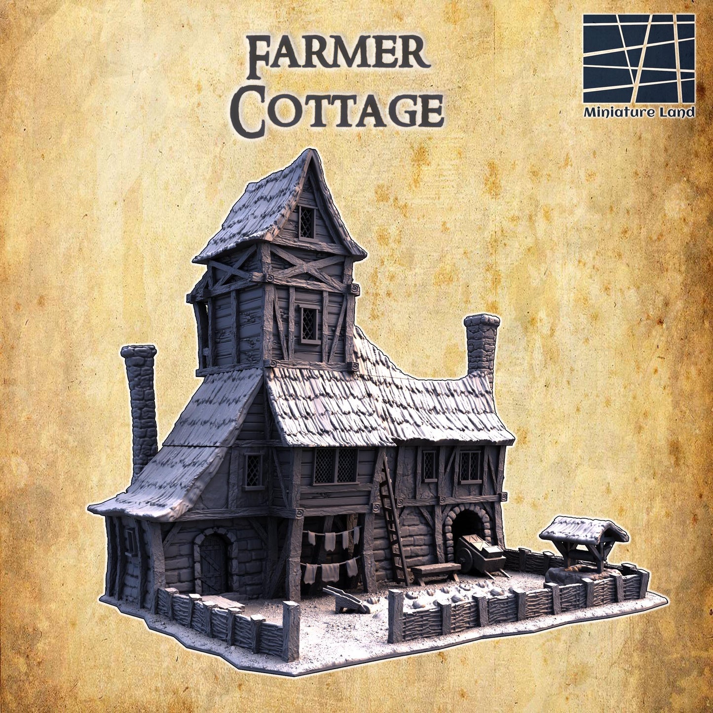 Farmer Cottage- Tabletop Terrain - 28 MM, Tabletop 3D Printed Terrain by MiniatureLand, Perfect for Wargaming and RPGs