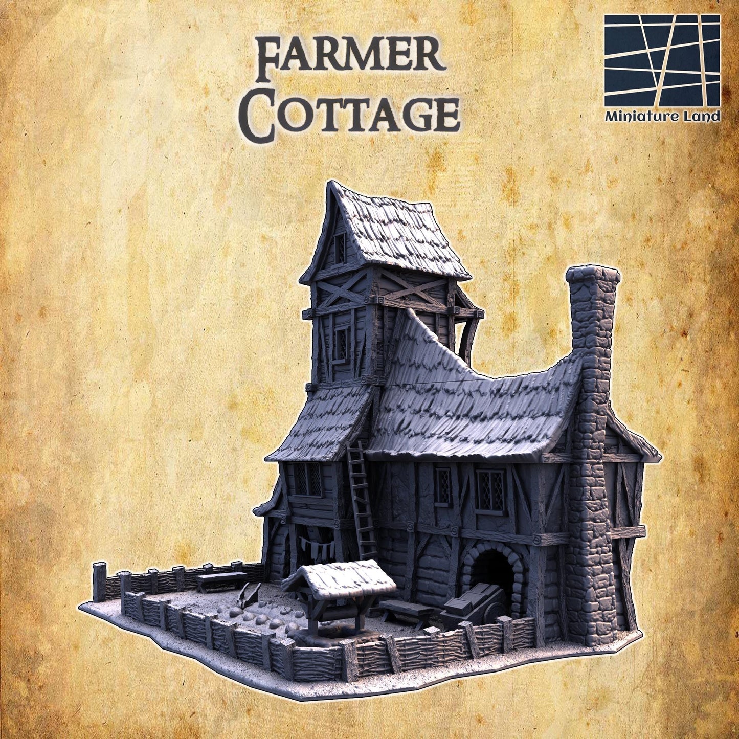 Farmer Cottage- Tabletop Terrain - 28 MM, Tabletop 3D Printed Terrain by MiniatureLand, Perfect for Wargaming and RPGs