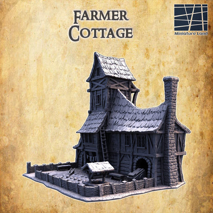 Farmer Cottage- Tabletop Terrain - 28 MM, Tabletop 3D Printed Terrain by MiniatureLand, Perfect for Wargaming and RPGs