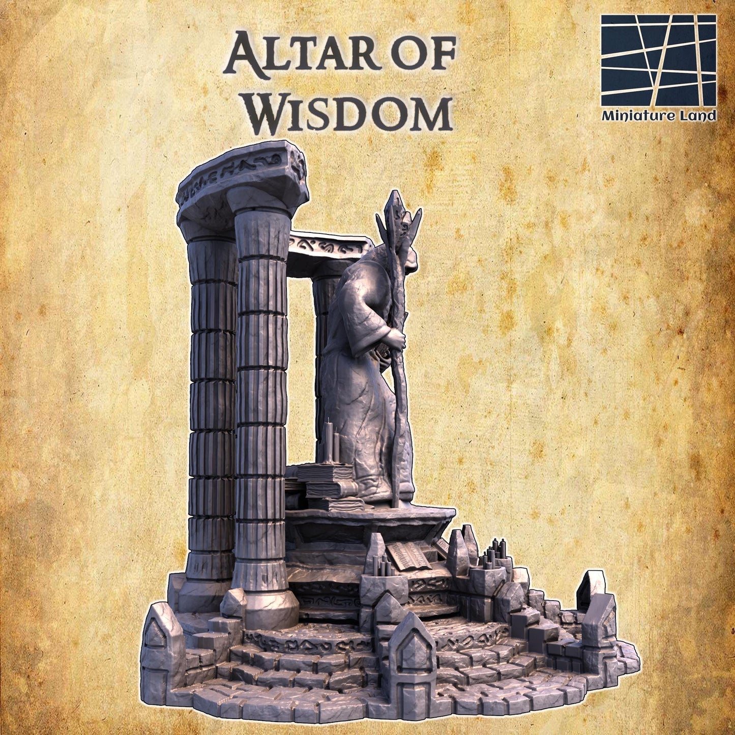 Altar of Wisdom - Tabletop Terrain - 28 MM, Tabletop 3D Printed Terrain by MiniatureLand, Perfect for Wargaming and RPGs