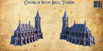 Church With Bell Tower - Tabletop Terrain - 28 MM, Tabletop 3D Printed Terrain by MiniatureLand, Perfect for Wargaming and RPGs