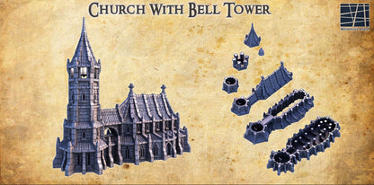 Church With Bell Tower - Tabletop Terrain - 28 MM, Tabletop 3D Printed Terrain by MiniatureLand, Perfect for Wargaming and RPGs