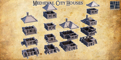 Medieval City Houses - Tabletop Terrain - 28 MM, Tabletop 3D Printed Terrain by MiniatureLand, Perfect for Wargaming and RPGs