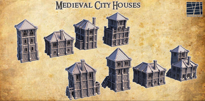 Medieval City Houses - Tabletop Terrain - 28 MM, Tabletop 3D Printed Terrain by MiniatureLand, Perfect for Wargaming and RPGs