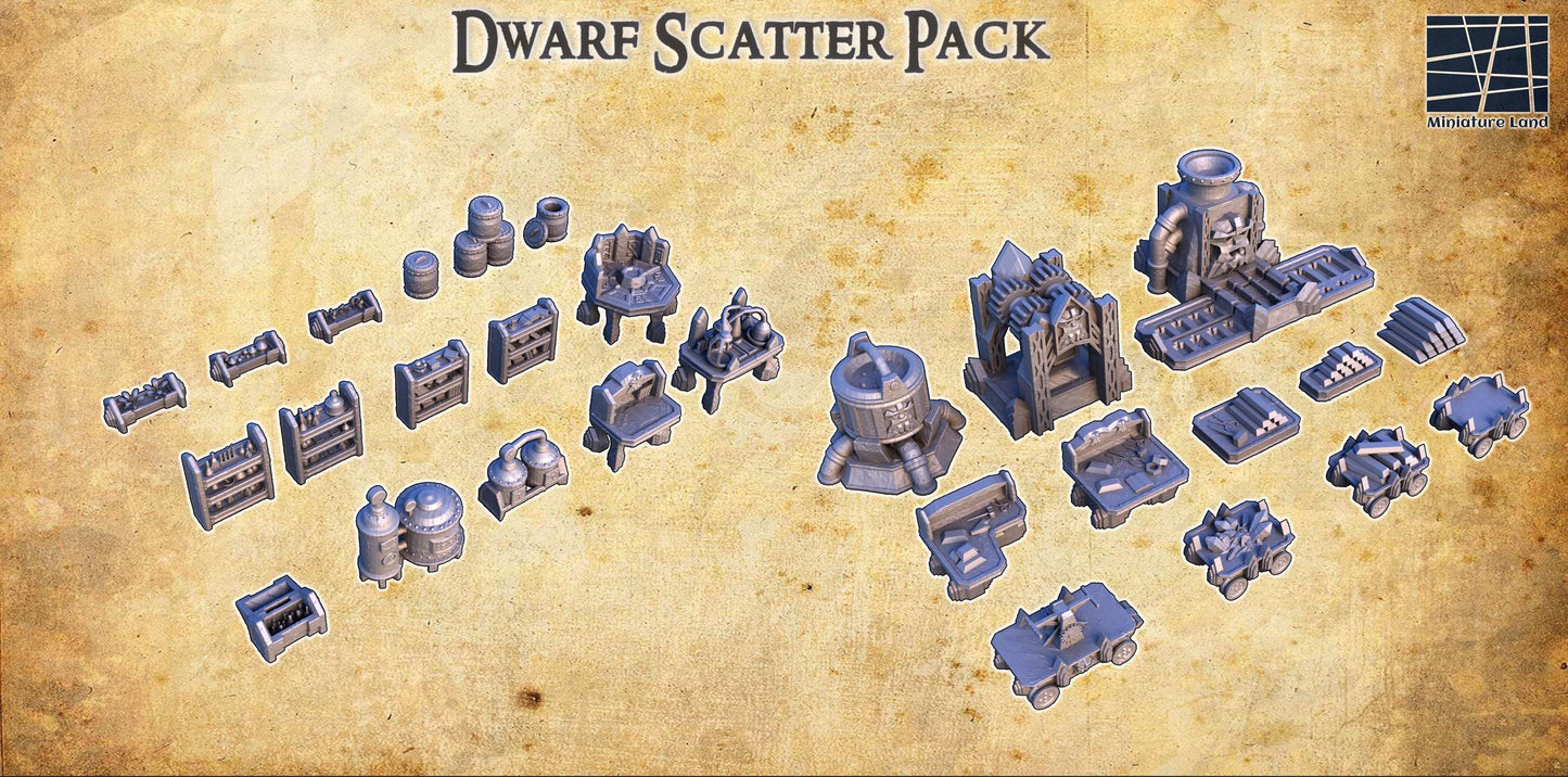 Dwarf Scatter Objects - Tabletop Terrain - 28 MM, Tabletop 3D Printed Terrain by MiniatureLand, Perfect for Wargaming and RPGs