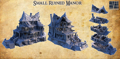 Small Ruined Manor - Tabletop Terrain - 28 MM, Tabletop 3D Printed Terrain by MiniatureLand, Perfect for Wargaming and RPGs