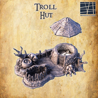 Troll Hut - Tabletop Terrain - 28 MM, Tabletop 3D Printed Terrain by MiniatureLand, Perfect for Wargaming and RPGs