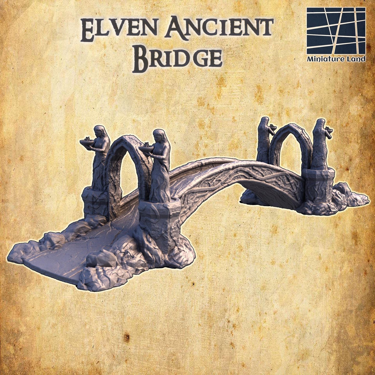 Elven Ancient Bridge - Tabletop Terrain - 28 MM, Tabletop 3D Printed Terrain by MiniatureLand, Perfect for Wargaming and RPGs