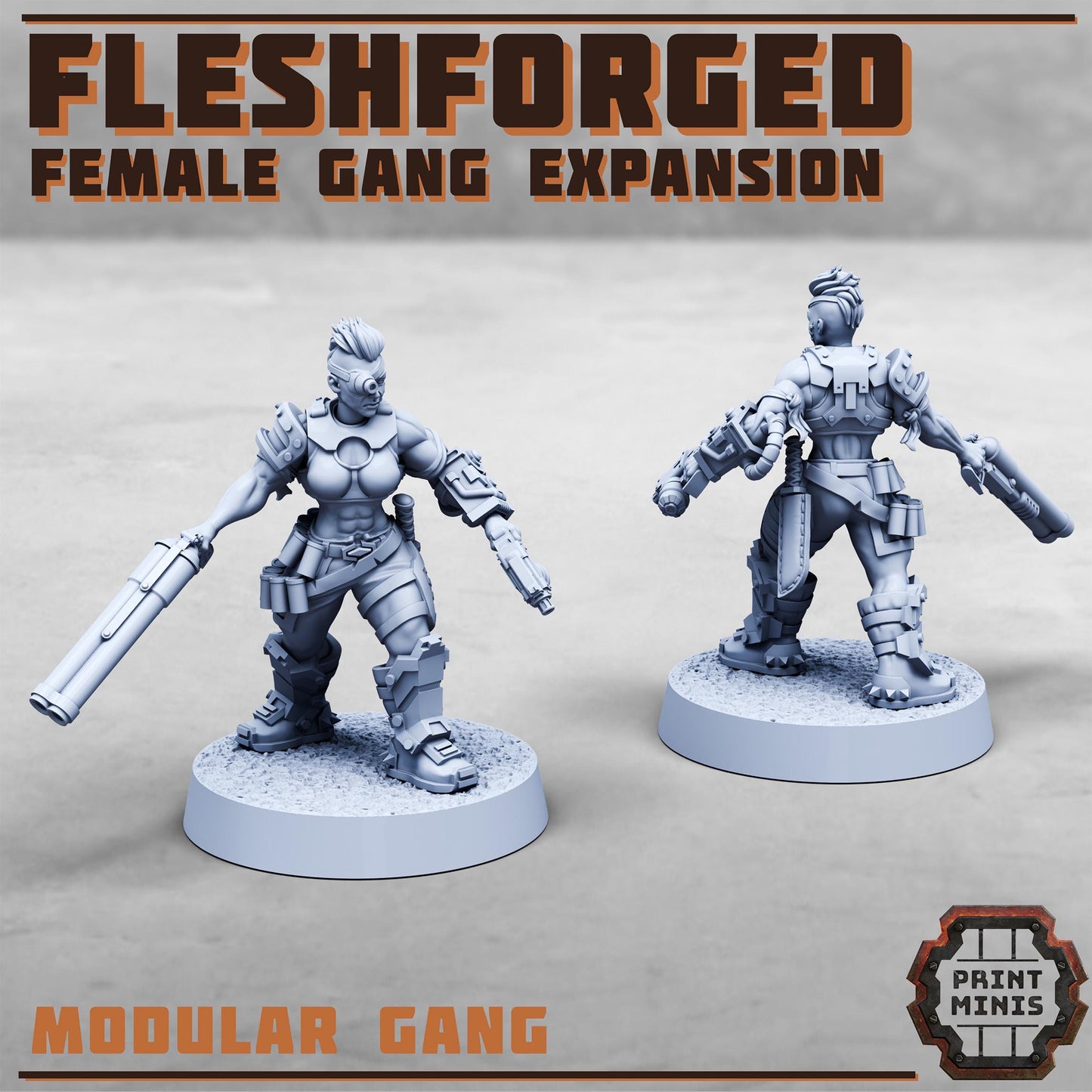 Female Fleshforged - Gang Expansion - a Muscular Gang - Sci-Fi Grimdark Mercenaries by Print Minis
