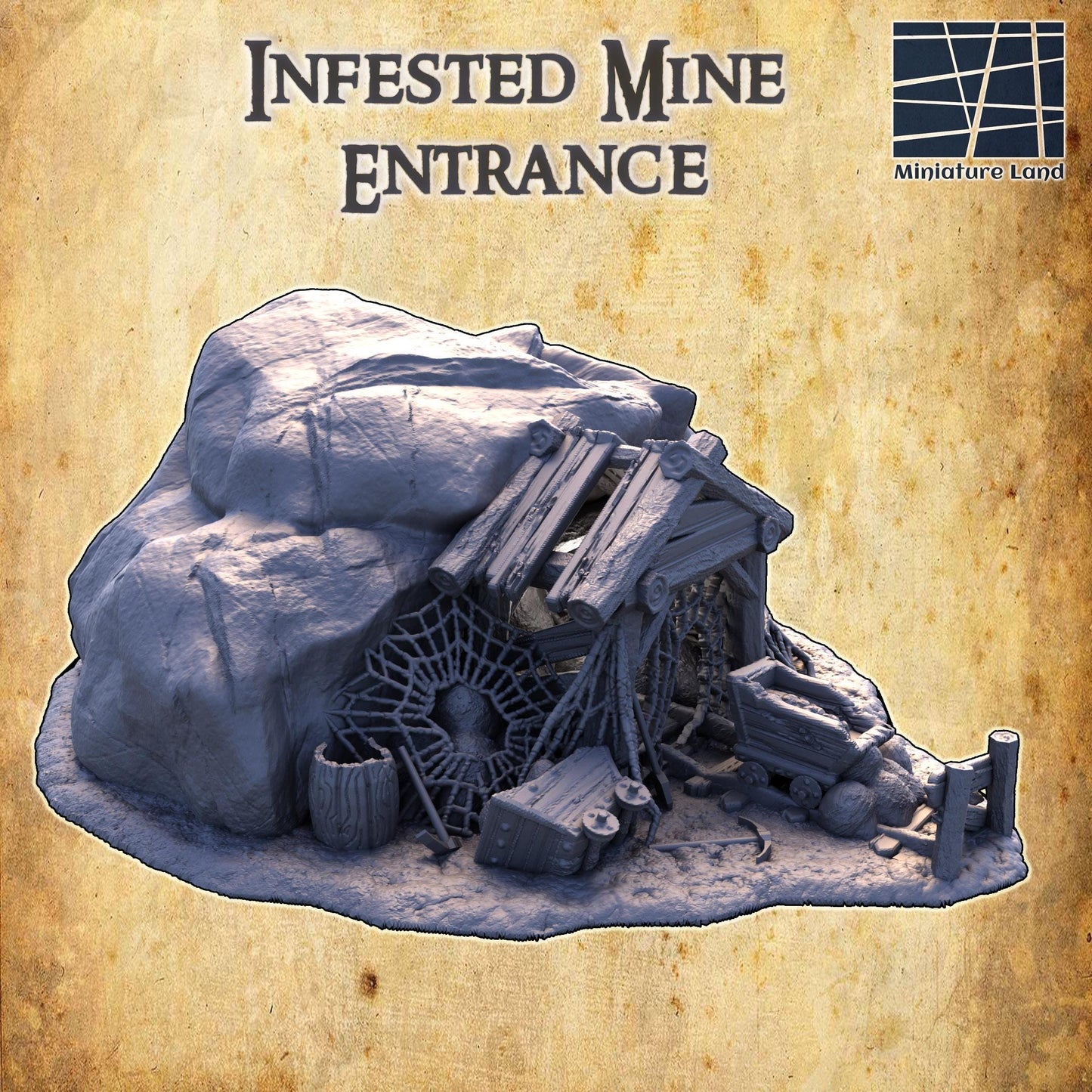 Infested Mine Entrance - Tabletop Terrain - 28 MM, Tabletop 3D Printed Terrain by MiniatureLand, Perfect for Wargaming and RPGs