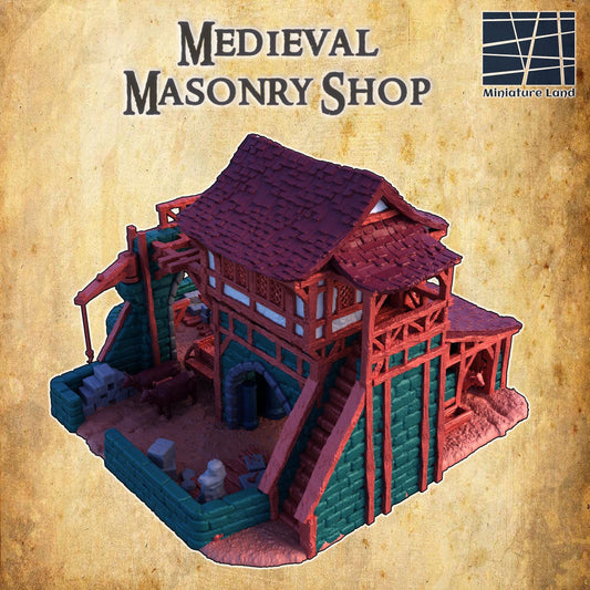 Medieval Masonry Shop - Tabletop Terrain - 28 MM, Tabletop 3D Printed Terrain by MiniatureLand, Perfect for Wargaming and RPGs