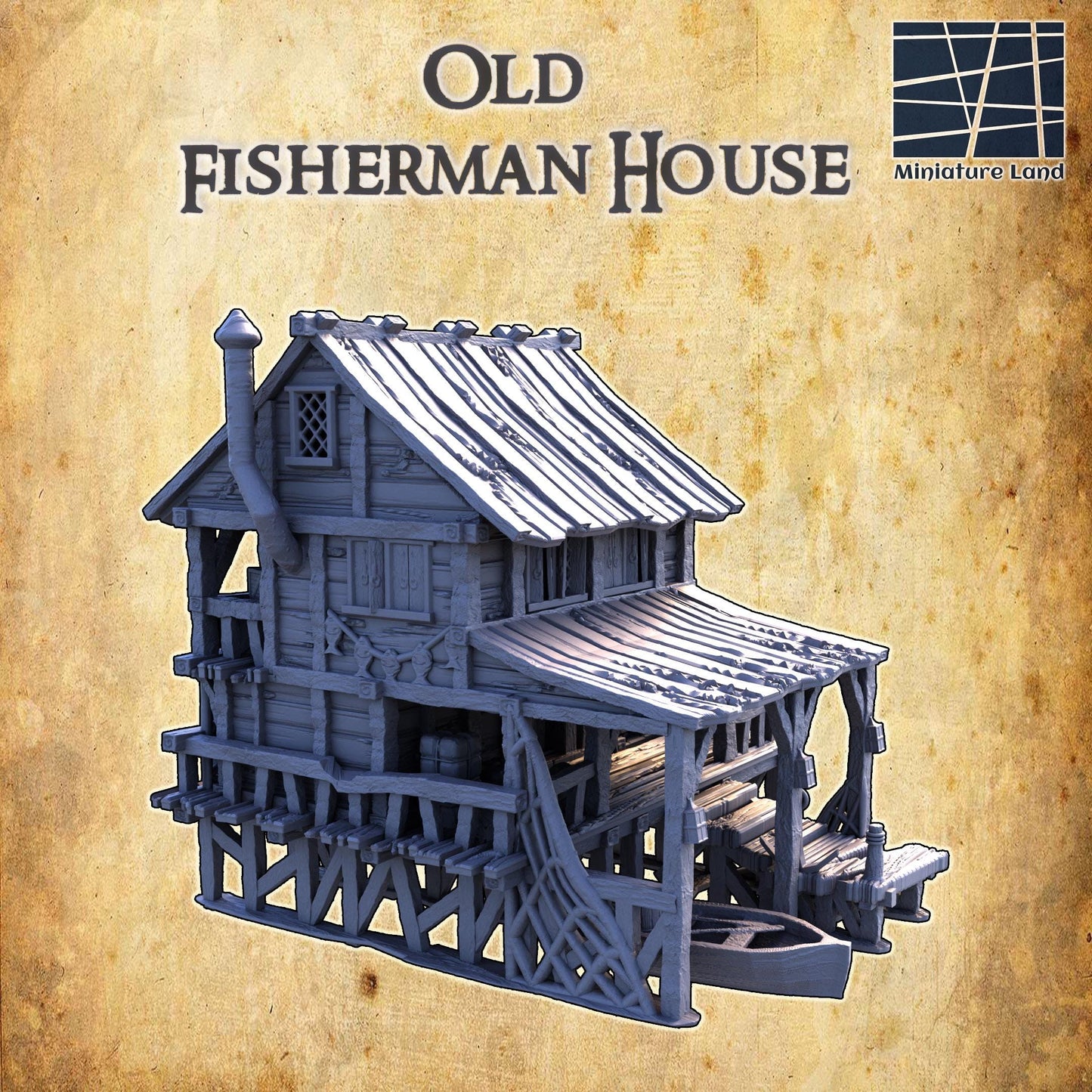 Old Fisherman House - Tabletop Terrain - 28 MM, Tabletop 3D Printed Terrain by MiniatureLand, Perfect for Wargaming and RPGs