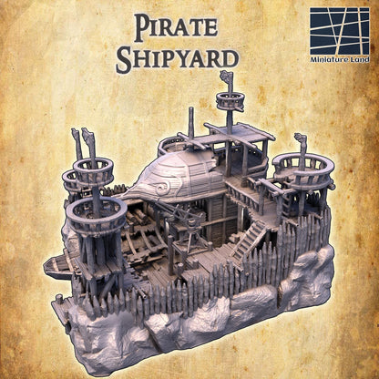 Pirate Shipyard - Tabletop Terrain - 28 MM, Tabletop 3D Printed Terrain by MiniatureLand, Perfect for Wargaming and RPGs