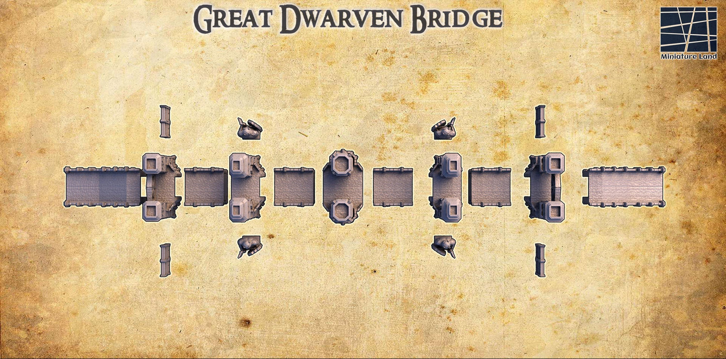 Great Dwarven Bridge - Tabletop Terrain - 28 MM, Tabletop 3D Printed Terrain by MiniatureLand, Perfect for Wargaming and RPGs