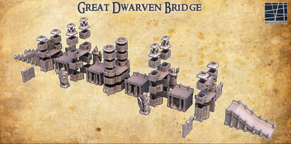 Great Dwarven Bridge - Tabletop Terrain - 28 MM, Tabletop 3D Printed Terrain by MiniatureLand, Perfect for Wargaming and RPGs
