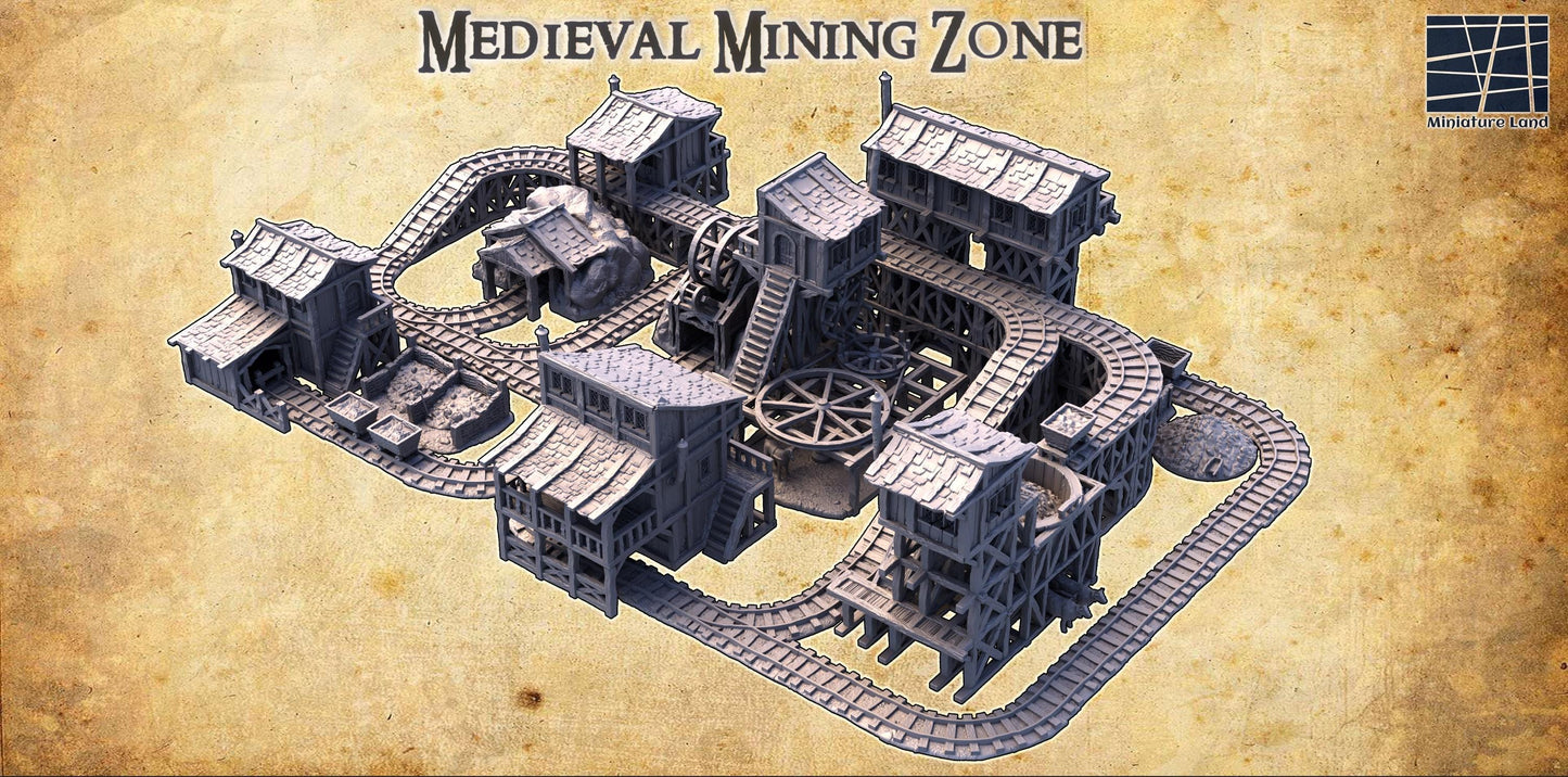 Medieval Mining Zone - Tabletop Terrain - 28 MM, Tabletop 3D Printed Terrain by MiniatureLand, Perfect for Wargaming and RPGs