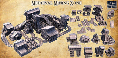 Medieval Mining Zone - Tabletop Terrain - 28 MM, Tabletop 3D Printed Terrain by MiniatureLand, Perfect for Wargaming and RPGs